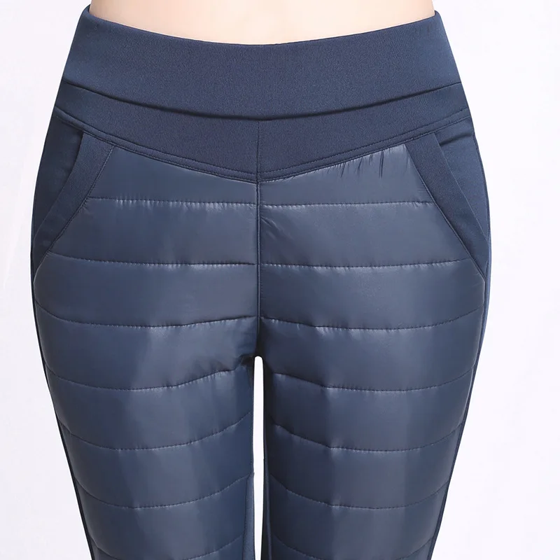 

#2724 Winter Warm Pants Women Duck Down Pants Plus Size 4XL Slim Velvet Trousers Female Elastic High Waisted Casual Pencil Pants