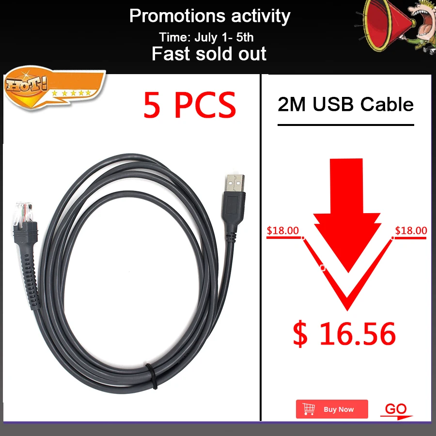 

2M NEW USB Cable Compatible for Motorola Symbol LS2208 LS4328 LS6608 LS3008 CBA-U01-S07ZAR Barcode scanner Reader