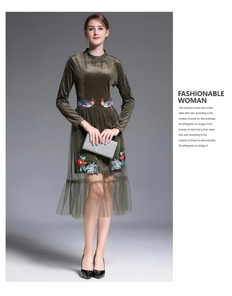 women embroidery velvet mesh patchwork elegant dress 7_