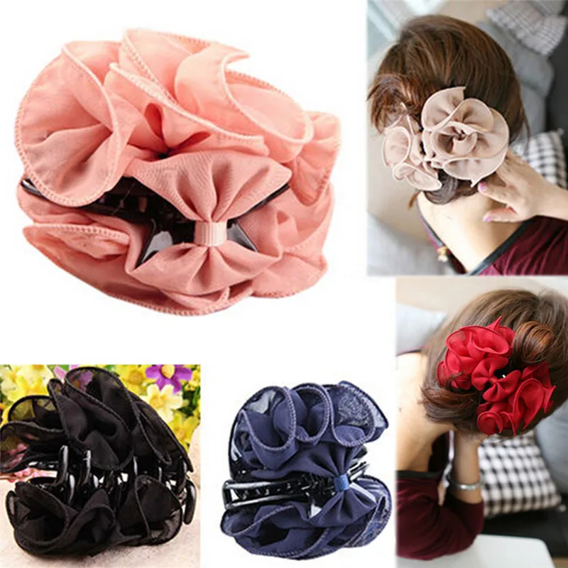 black head scarf New Arrival 1Pc Women Chiffon Rose Flower Hair Claw Bow Jaw Clip Barrette Headwear head wrap for women