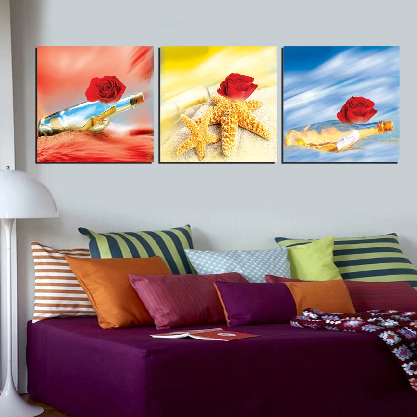 3 Pezzi Quadri Decorativi Stella Marina Di Colore Dipinti Still Life Bottiglia Deriva Pittura Opere D Arte Olio Su Tela Poster E Stampe Posters And Prints Oil Paintingstarfish Painting Aliexpress