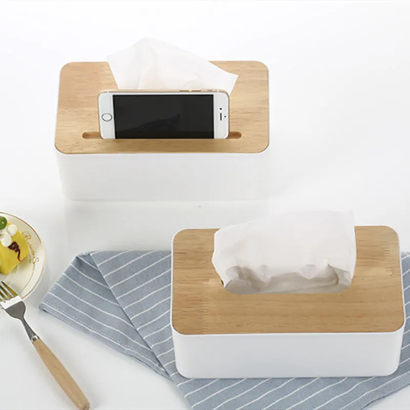  Plastic Tissue Box With Wood Cover Solid Wood Napkin Holder Case Simple Stylish Handkerchief Box Wh