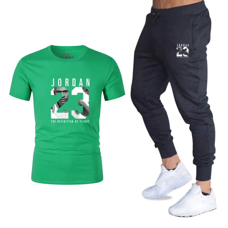 Новинка, футболка для бега+ штаны, мужские комплекты Jordan 23, принт, Мужская брендовая одежда, костюм из двух предметов, мужская спортивная одежда, спортивный костюм, спортивные комплекты