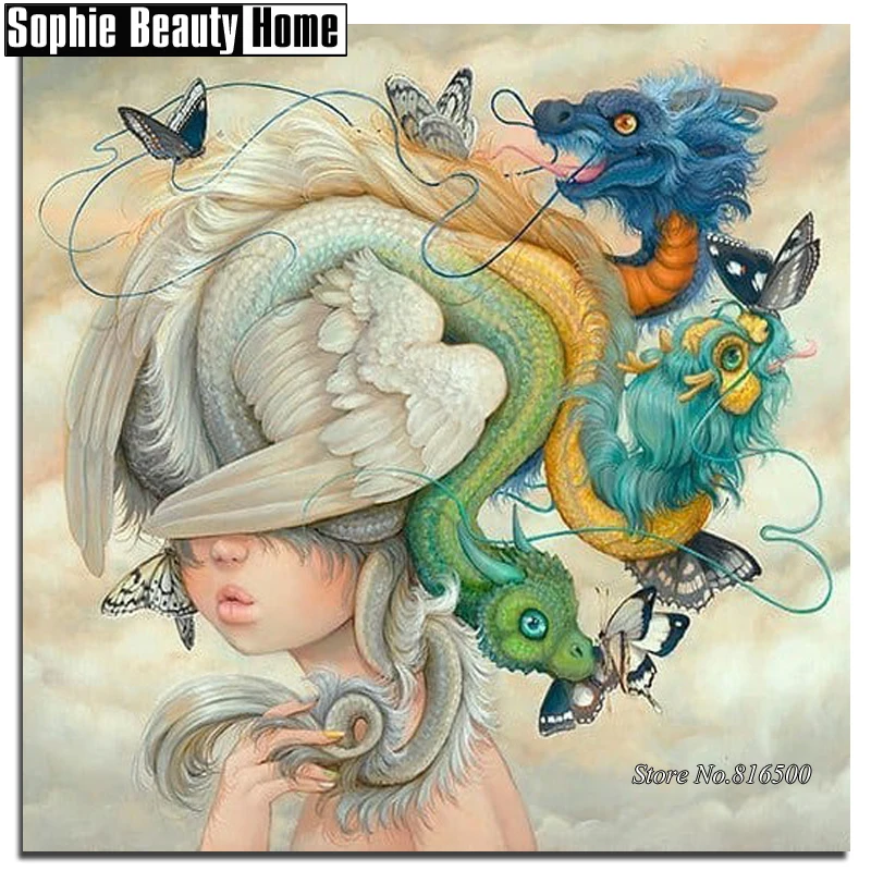 

DIY 5D Diamond Mosaic Dragon Butterfly Handmade Diamond Painting Cross Stitch Kits Rhinestones Diamond Embroidery Pattern 188036