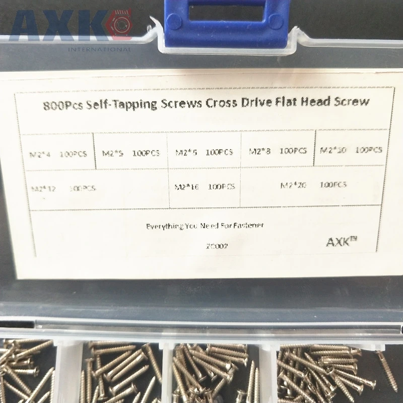 

AXK 800Pcs/set M2 Self-Tapping Screws Cross Drive Flat Head Screw Woodworking Fastener With Box Hardware Wholesale ZC002