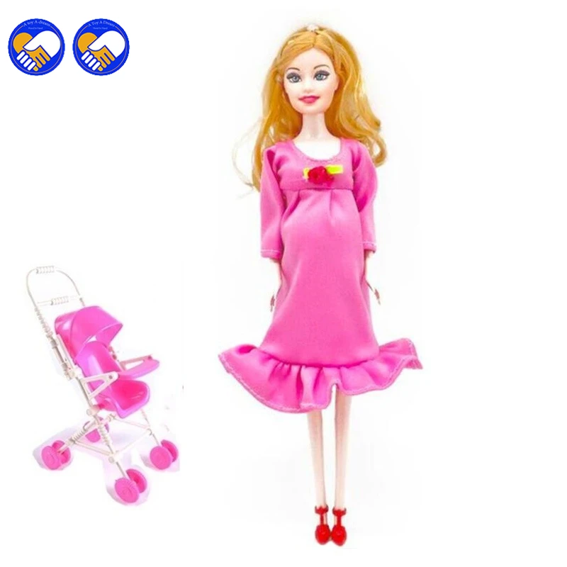 

A toy A dream New MOM+Baby Strollerl pregnant doll suits mom doll have a baby in her tummy for barbie,doll family for barbie toy
