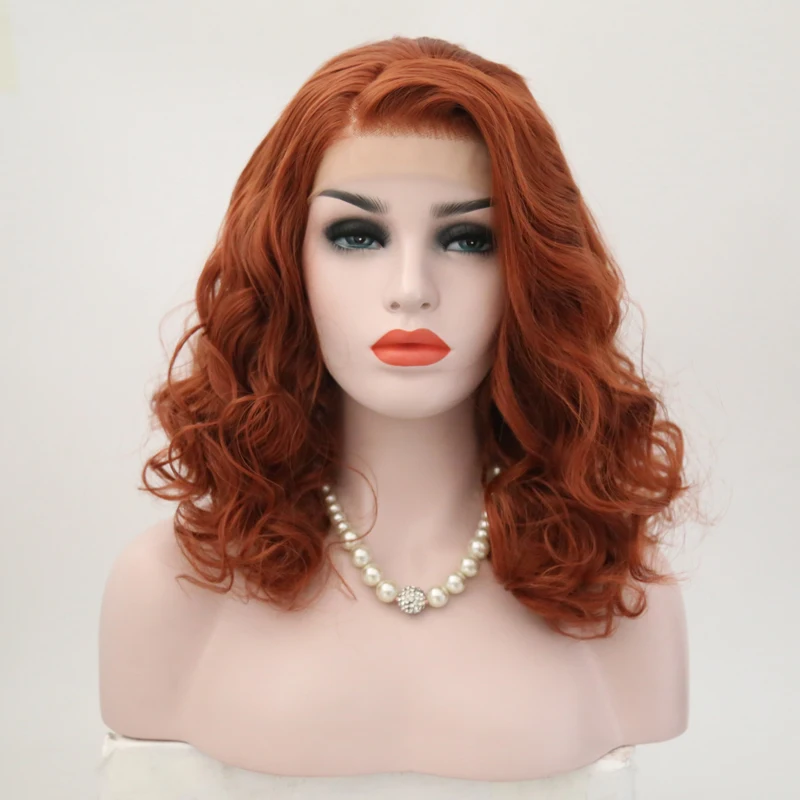

Charisma Short Wig Wavy Hair Side Part Synthetic Lace Front Wig Orange Red Color Glueless Heat Resistant Bob Wigs for Women