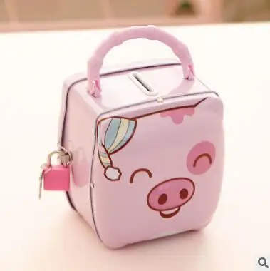 Креативная портативная свинья металлическая копилка мультяшная копилка с замком копилка подарок на день рождения игрушка копилки - Цвет: pink