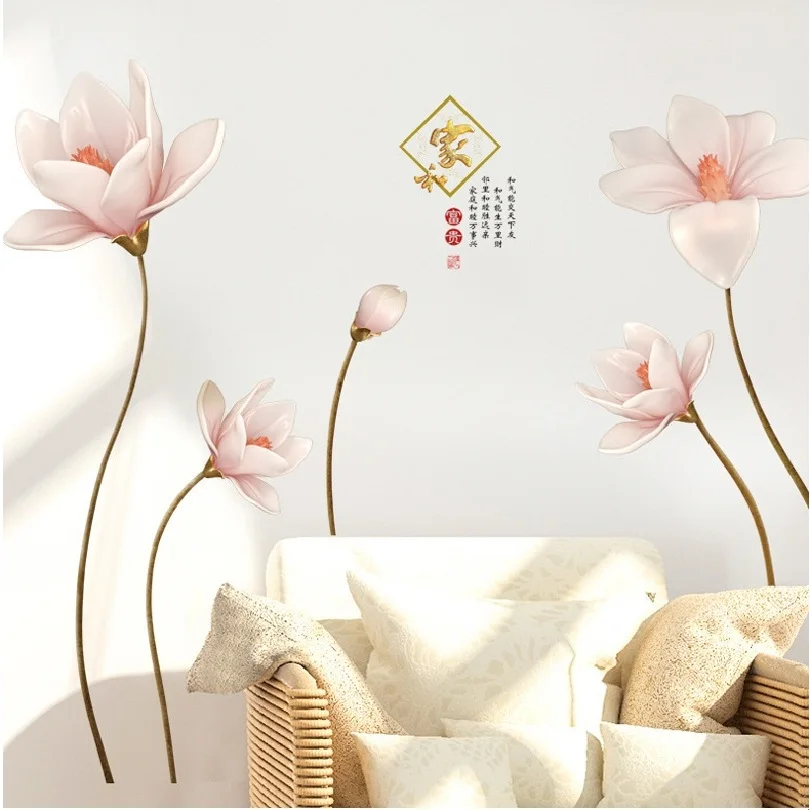 

Chinastyle Float Lily Wall Stickers For Study Room Home Decoration Sofa Plane Pastrol Mural Door Diy Wallposters Promotion