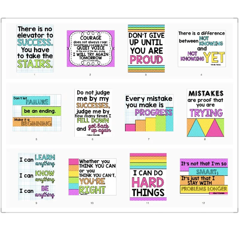Sala de Aula Educativos para Crianças Crescimento Mindset Aprender Inglês Citações Provérbio a4 Cartaz Gráfico Crianças Jogos Brinquedos 12 Pçs 5 Home & Garden