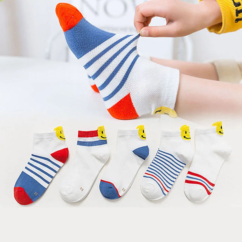 5 пар/лот, детские носки, Нескользящие дышащие хлопковые носки в сеточку детские мягкие Повседневные Дышащие Короткие тонкие спортивные носки для малышей