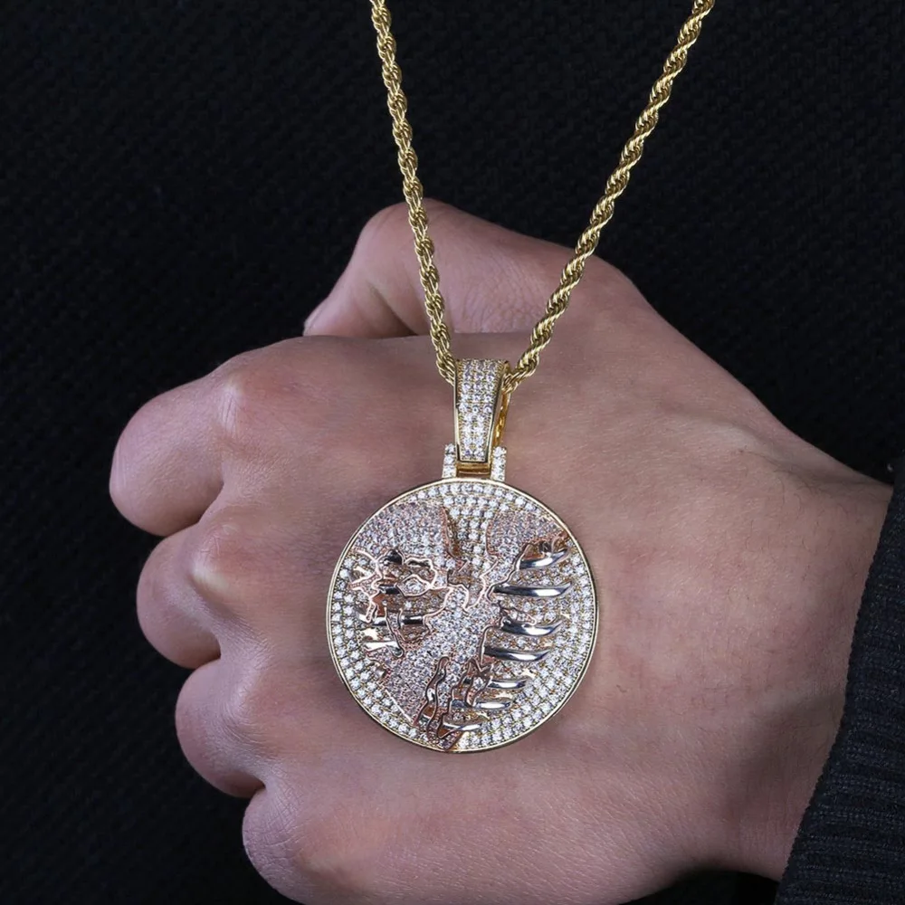

Hip Hop AAA CZ Iced Out Chest Heartbreakers Round pendants Necklace Pave Bling Zircon Rapper Jewelry for Men