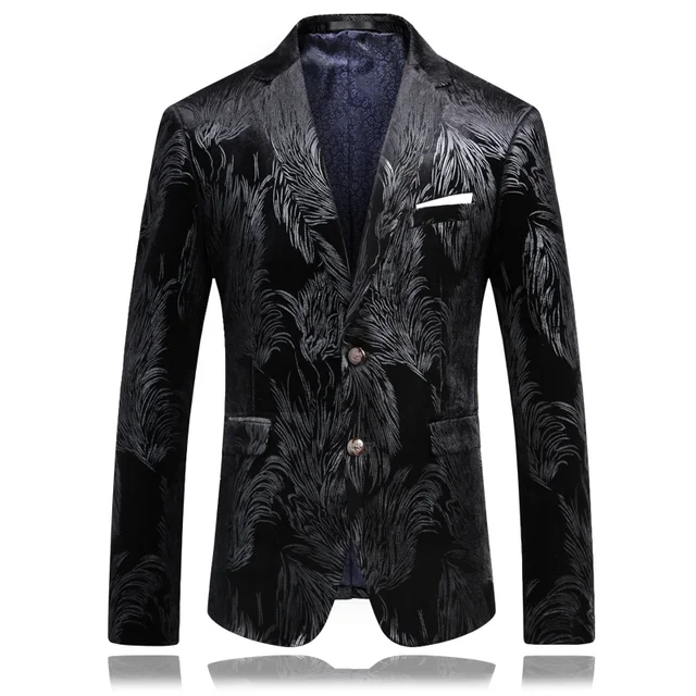 2017 Men's Italian style printed velveteen casual blazer men blazers ...