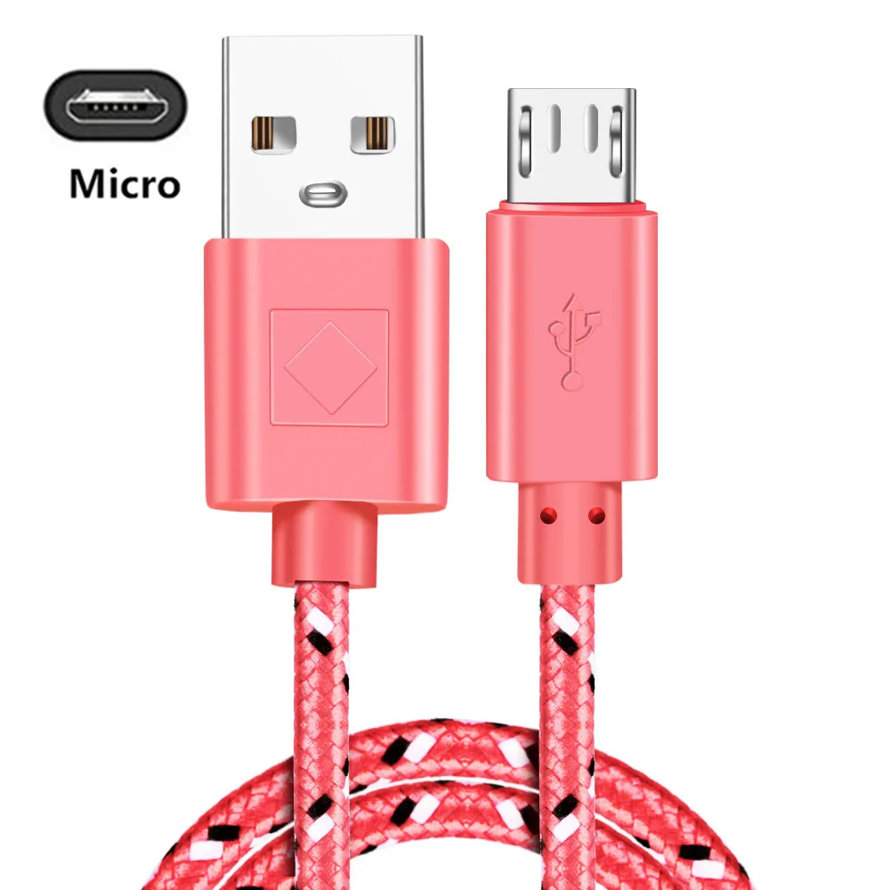 Олаф нейлоновый Плетеный Micro USB кабель синхронизации данных USB зарядное устройство кабель для samsung HTC, Huawei, Xiaomi телефона Android кабели быстрой зарядки - Цвет: Pink Micro