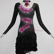 Новые стильные костюмы для латинских танцев, сексуальные платья для латинских танцев с вышивкой и камнями для женщин, платья для латинских танцев, S-4XL