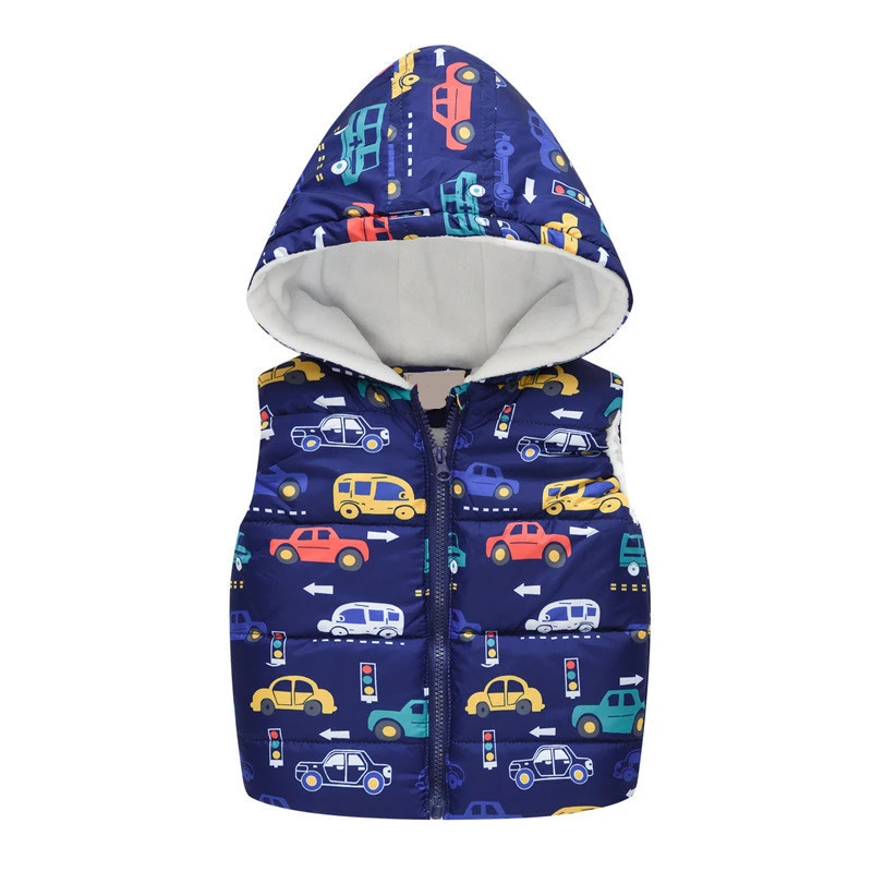 Baby Girl Winter Clothes Warm Kids Vests For Boys Cartoon Rainbow Dinosaur Outerwear Sleeveless Hooded Jackets Gilet Boy Coats