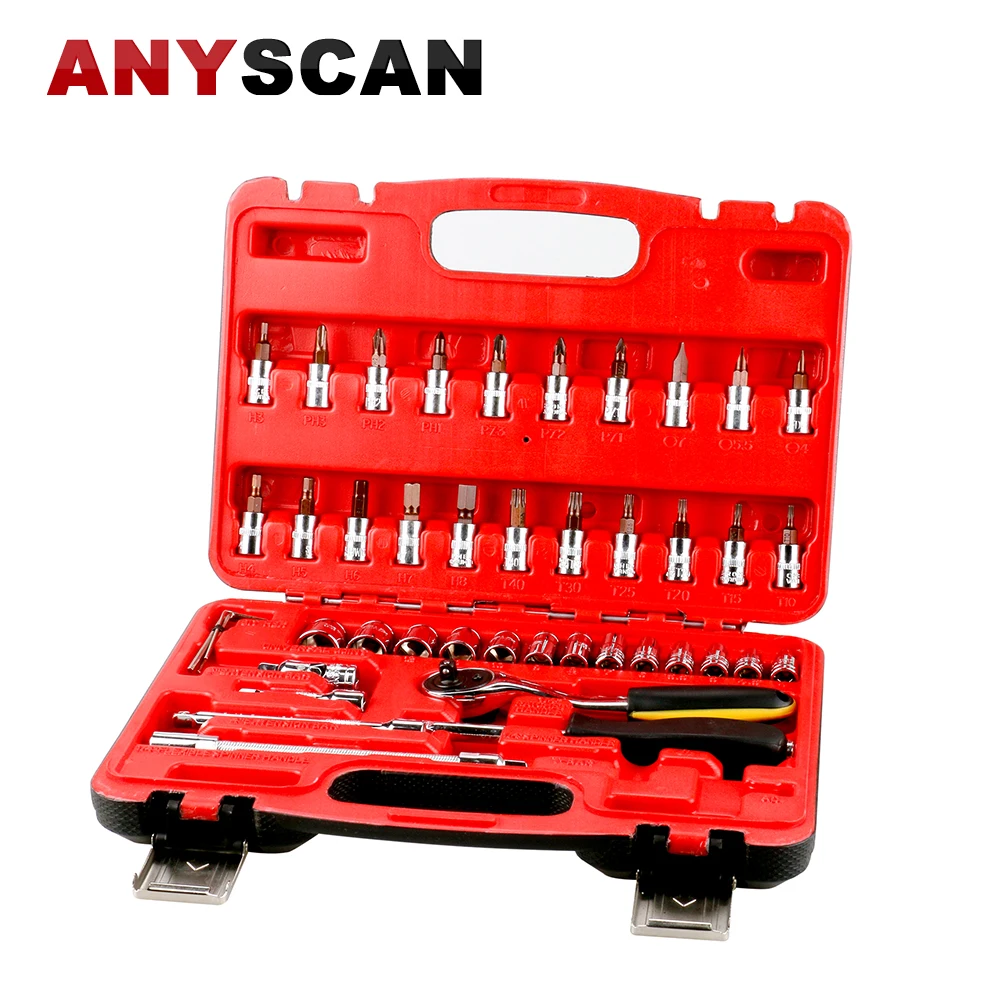 46 PCS Socket Spanner Set 1/4 inch Drive Ratchet Handle Car Repair
