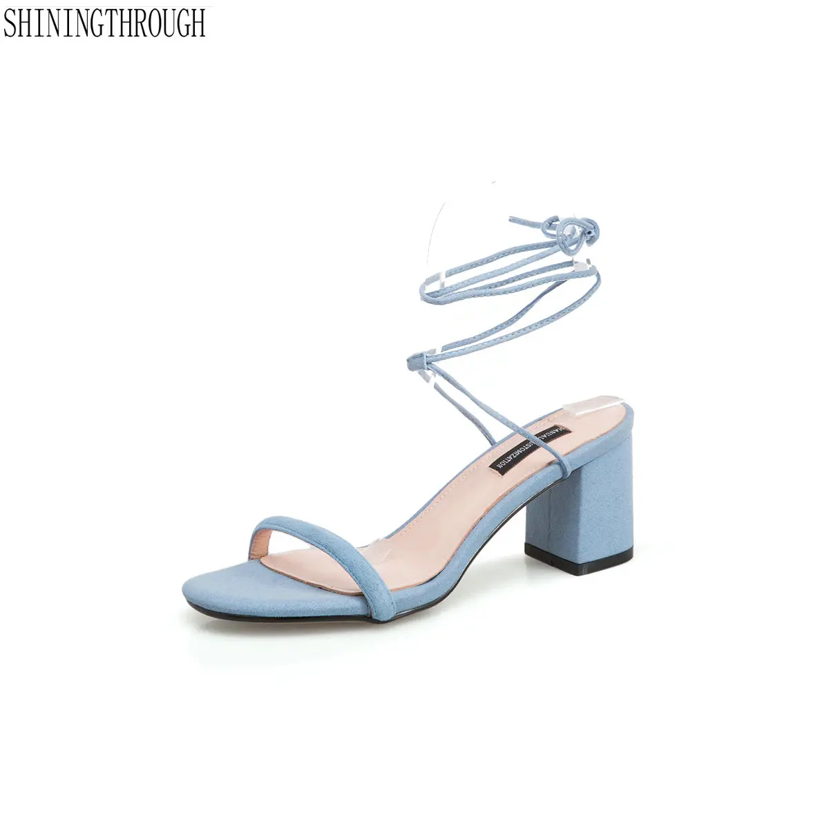 

Suede leather Women high Heels Sandals woman Summer lace up Sandals Office Daily Shoes Woman large size 41 42 43