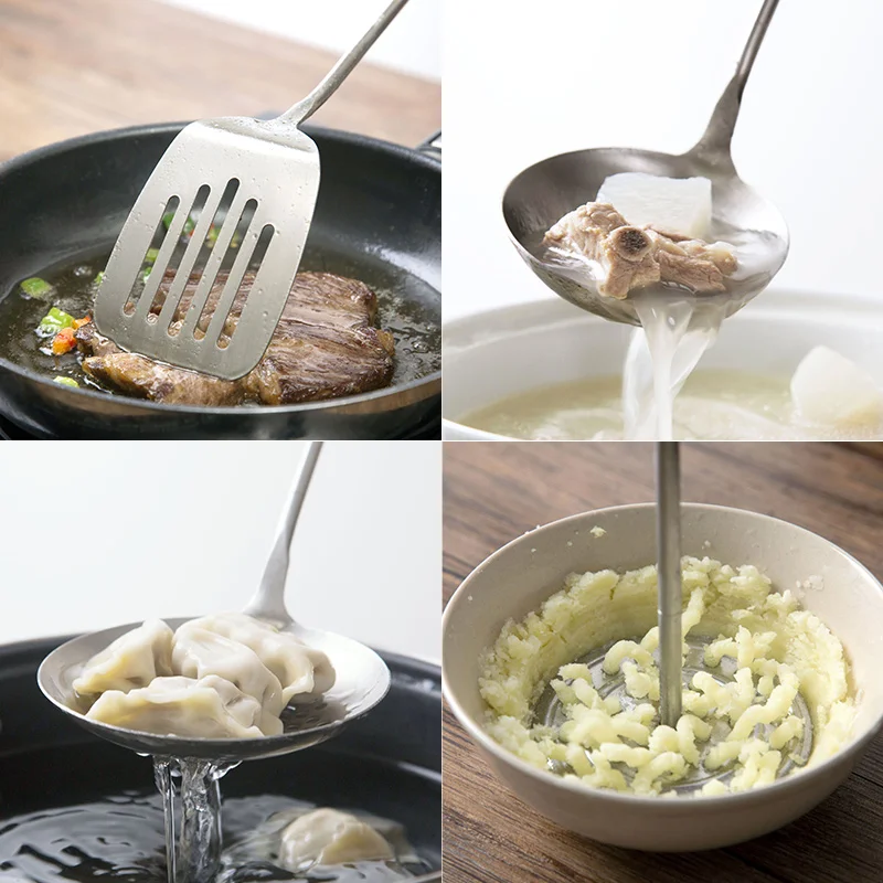 TUUTH 1Pcs Stainless Steel Cooking Tools Wooden Handle Spatula Colander Spoon Potato Presser Dinnerware Tableware Kitchen Tools B1