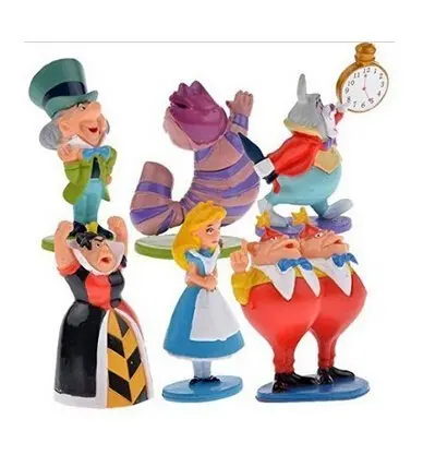 Фильм Мультфильм Алиса в стране чудес figuras Игрушечные лошадки Алиса Кот фигурку кролика модель Куклы подарочный набор 6 шт./лот 5- 6 см