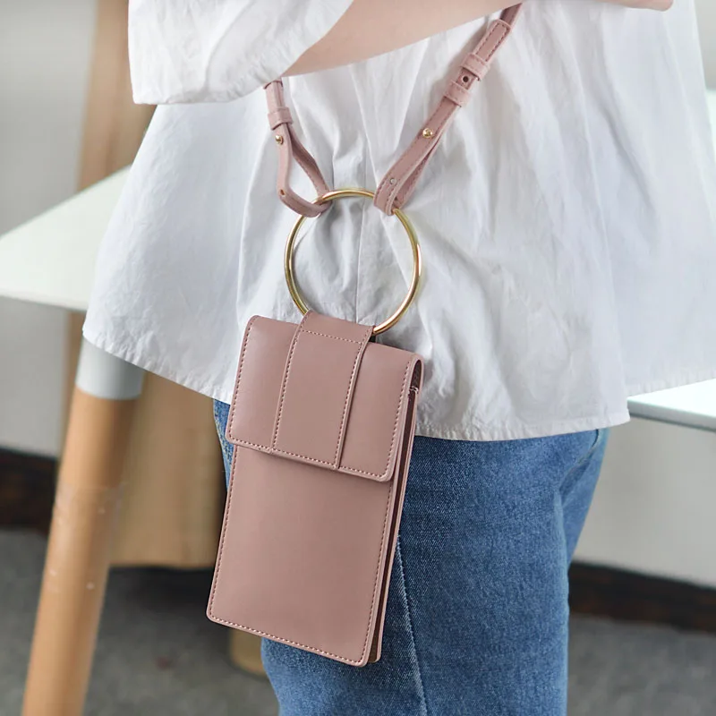 

2019 New Handbag Women wallet Big Ring Mobile Bag Girl Single Shoulder Slant Bag Small Bag Zero Wallet Tide