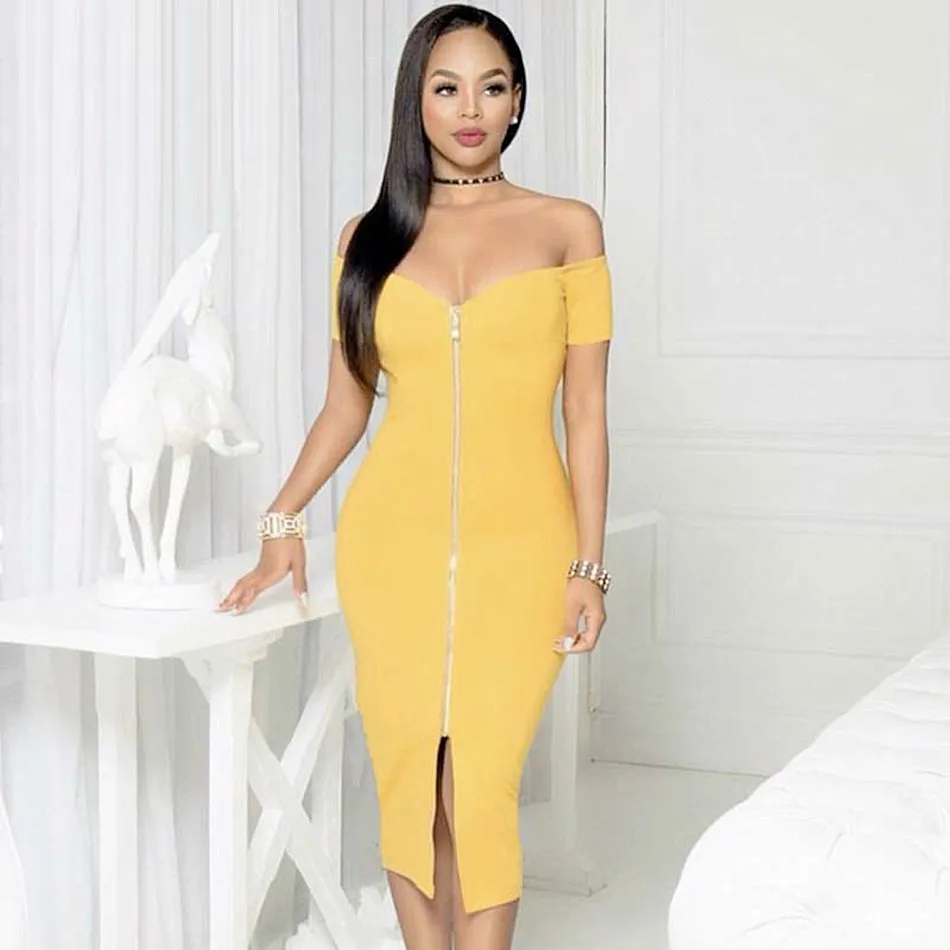 Amily. c 2018 Новинка весны женское платье Slash шеи Сексуальная Bodycon молнии Бандажное
