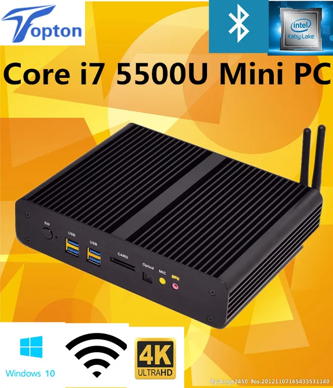  [5Gen Broadwell CPU] Win10 Mini pc i7 Barebone Intel Nuc Fanless Computador Core i7 5500U  Graphics HD 6000 4K HD HTPC 