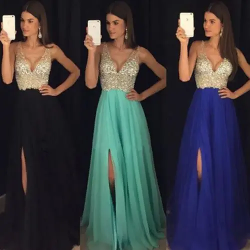 

New Fashion Women Patchwork Sequins V Neck Backless Long Maxi Dress Formal Slim Charming Ladies Long Party Sexy Dress