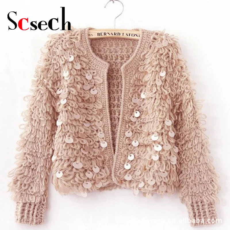SCSECH Autumn Mohair Wool Knitting Circles Knitted Cardigan Winter Fashionable Fashion Women Short Sweater Coat S8D97 |