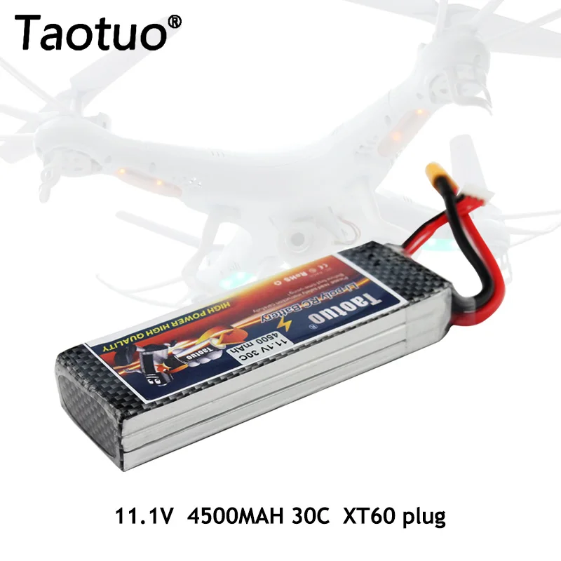 

Taotuo Power Lithium Lipo Battery 11.1v 4500mah 3S 30C XT60 Plug For RC Helicopter Car Truck Boat Dron Bateria