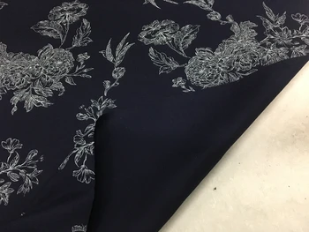

Free ship deep navy printed wool fabric price for 1 meter 150cm wide