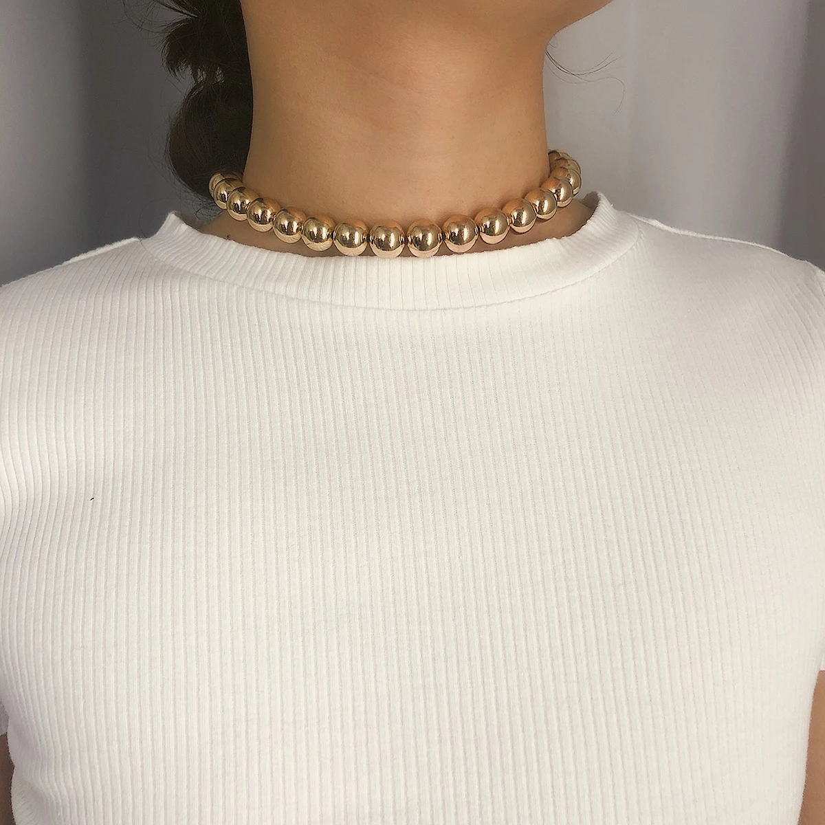 SHIXIN Punk CCB Bead Necklace for Women Gold/Silver Short Choker Necklace Fashion Simple Jewelry Checker Neck Collier Femme