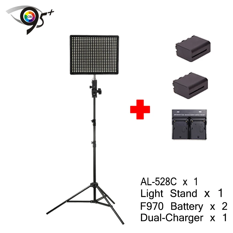 

Aputure H528C ( Upgrade AL-528C ) CRI 95 LED VIDEO LIGHT + SN304 Light Stand + 2 Pcs NP-F970 + Dual Battery Charger