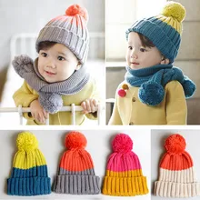

Baby Girl Hats Caps With Scarves Knitted Warm Skullies Beanies Hat For Kids Baby Girls Boys Pom Fashion Winter Boy Caps Beanies