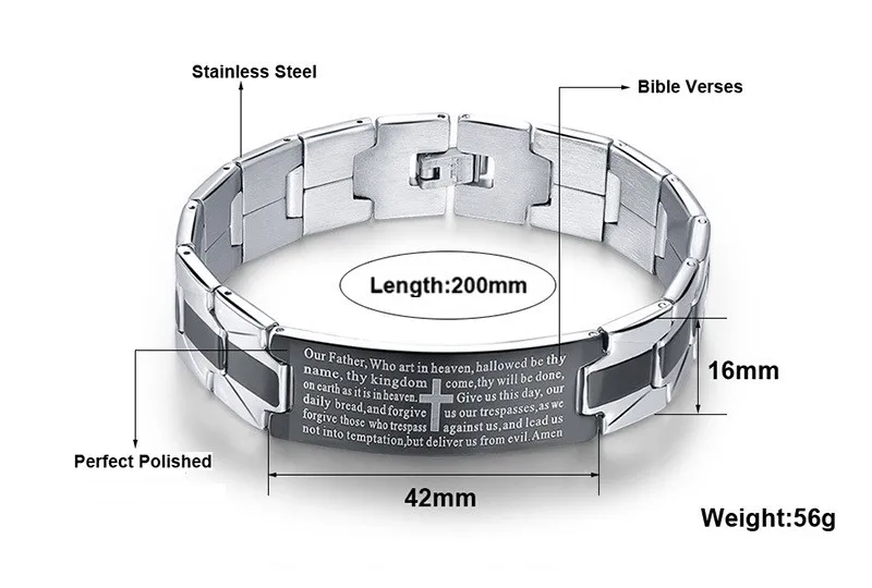 Браслет из нержавеющей стали с крестом Иисуса, мужские ювелирные изделия, серебряный, черный, английские молитвенные браслеты и браслеты,, рождественские подарки