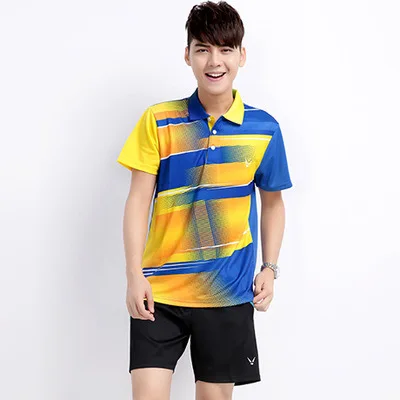 Спортивная одежда для бега фитнеса быстросохнущая дышащая рубашка для бадминтона, Женская/Мужская одежда для настольного тенниса тренировочные лоскутные футболки - Цвет: Male A9816 blue