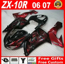 Factory outlet for 06 07 hot sale Kawasaki ZX10R fairings 2006 2007 black with red flames ninja ZX-10R motobike fairing kit