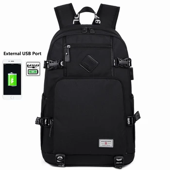 

2019 New Fashion Travel Laptop Backpack with USB Charging Port Oxford Men Double Shoulder Schoolbag Fits for 15.6 inch Notebook