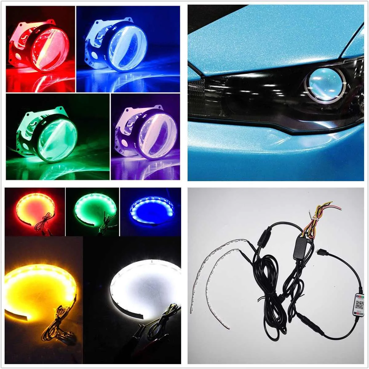 

Car Headlights Retrofit RGB Demon Eye Halo Ring Lamp Bulb LED Running Light Kit bluetooth APP Control Halo Ring Lamp Auto Lighti