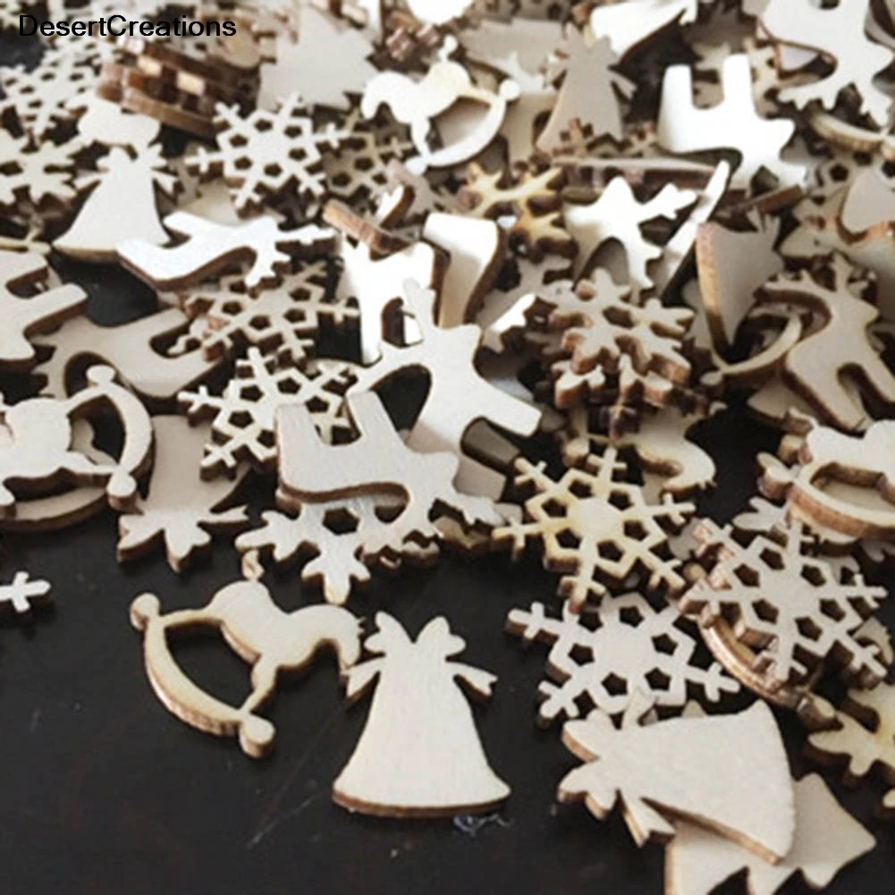 50Pcs Christmas Carve Natural Wood Chip Ornaments Xmas Tree Hanging