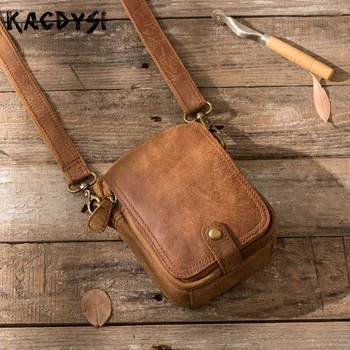 

2020 Design Head Layer Crazy Horse Leather Small Men Messenger Bags Retro Casual Tote Shoulder Purse Simple Waist Bag Body Bags