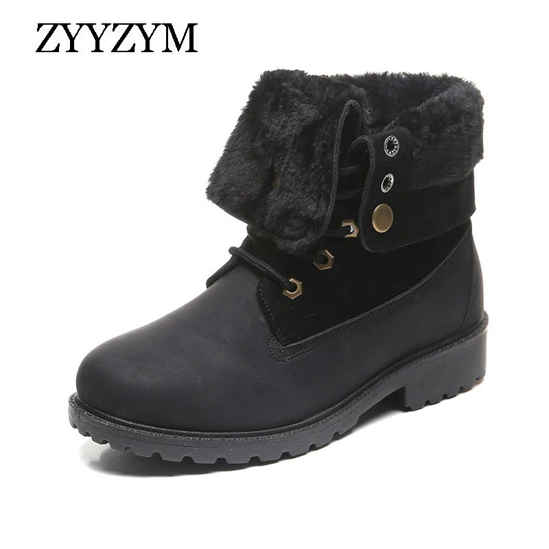 

ZYYZYM Women Boots Winter Snow Boots Plush Keep Warm Women Shoes Leather Boots Mujer Botas Zapatos De Mujer Combat Boots Women