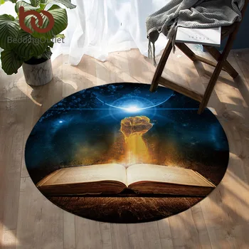

BeddingOutlet Fire Punch Round Carpet 3D Book Print Floor Mat Knowledge Power Area Rugs Vast Universe Non-slip alfombra 150cm