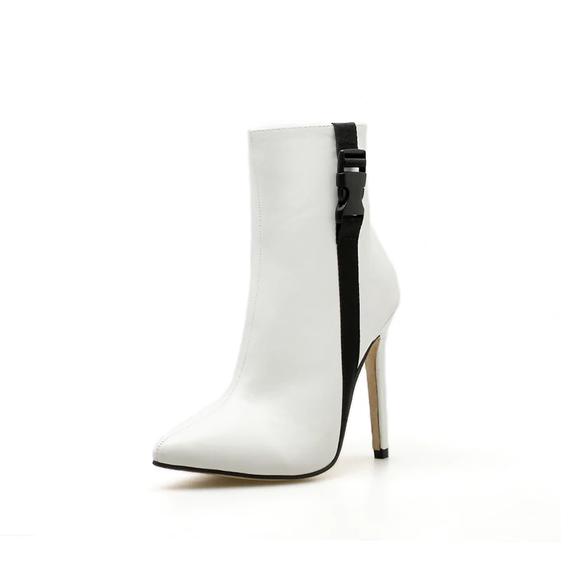 

Plus Size 35-42 High Heel Shoes Autumn Women Pointed Toe High Heels Boots Fashion White Ankle Boots Black Flock Womans Boots