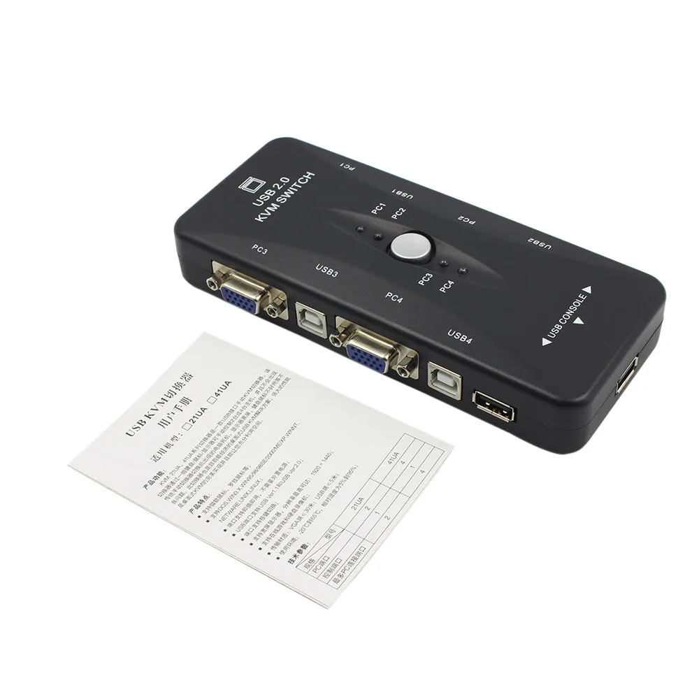 EPULA 4 порта Kvm переключатель USB 2 0 VGA сплиттер принтер Мышь Клавиатура Pendrive Share Switcher