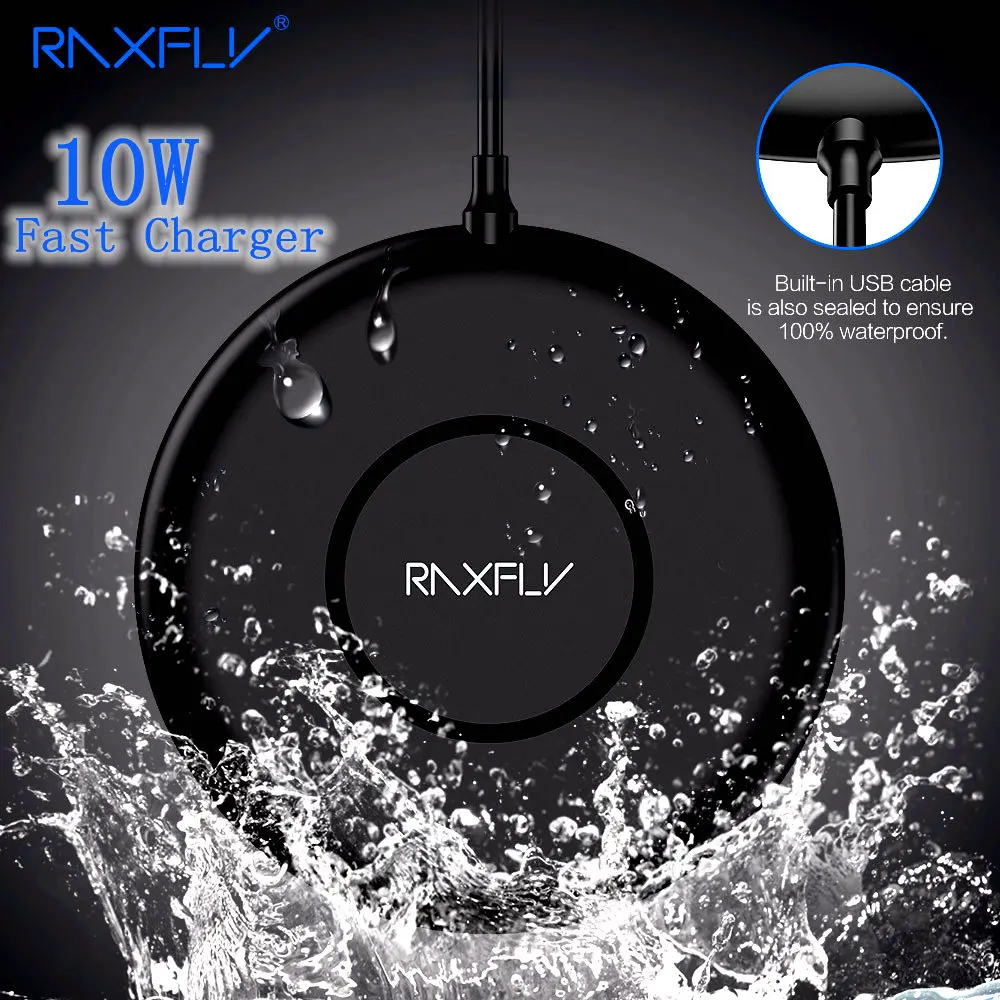 

RAXFLY 10W Qi Fast Wireless Charger For iPhone Xs Max IPX5 Waterproof New Technology Charging For iPhone 8 Plus X Xr Xs Adapter