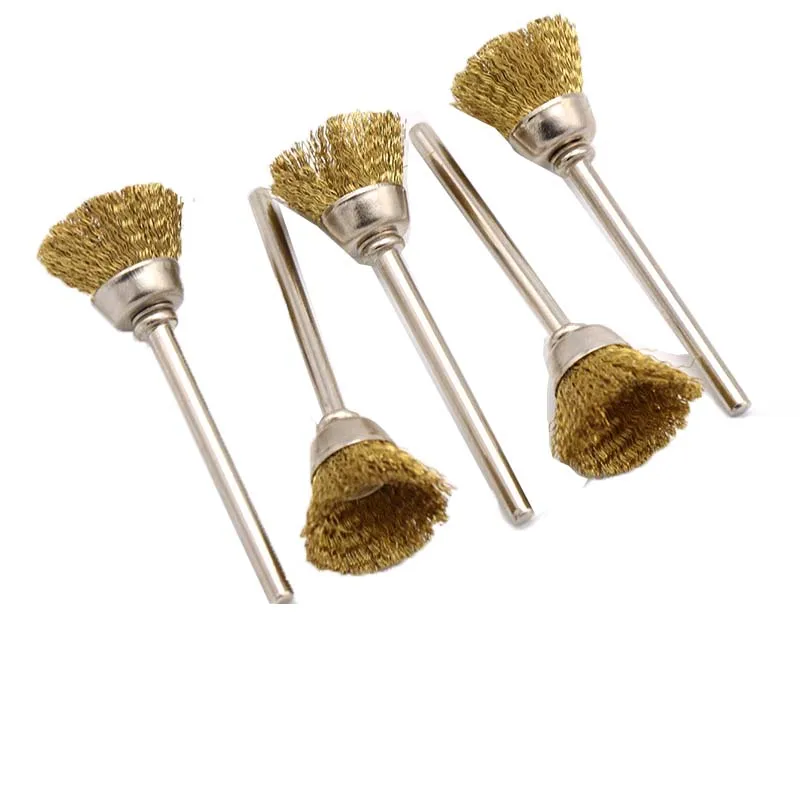 2pc 3.0mm Shank Brass Wire Cooper Polish Grinding Brush Bowl Model