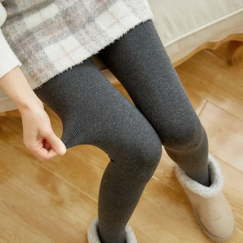 Combed Cotton Vertical Lap Hairy Legging Autumn Winter Slim Was Thin
