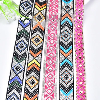 

5Yards/Lot Hotfix Rhinestone Trim 2.5cm/2.7cm Width Clear Crystal Mix Color Bandind Bridal Wedding Dress Cake Belt DIY Garment