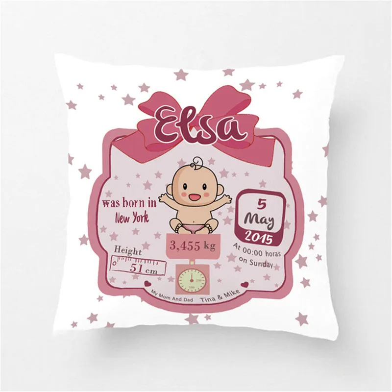 

Customized Cute Pink Baby Girls Stats Throw Pillow Cover Home Decorative Cotton Polyester Cotton Cushion Covers for Seat
